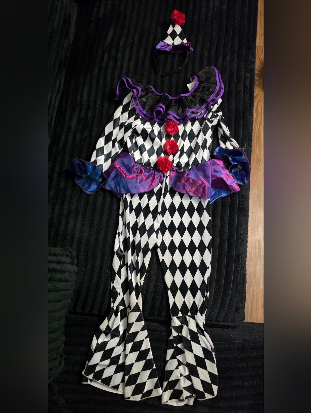 Spirit Black & White Harlequin Clown Costume with Purple and Red 5-6T Accents